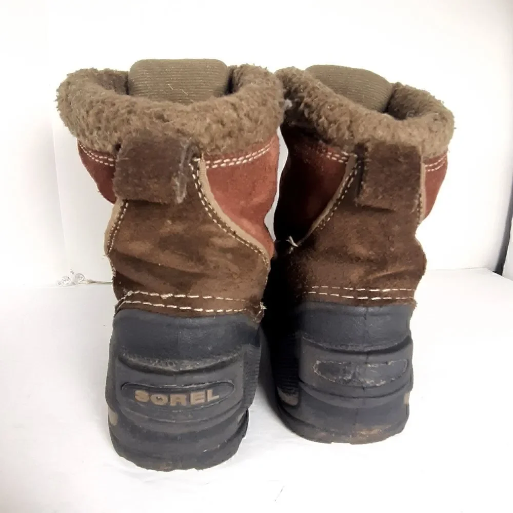 Sorel Women's Powder Edge Suede Brown Front Zip Insulated Snow Boots Size 6